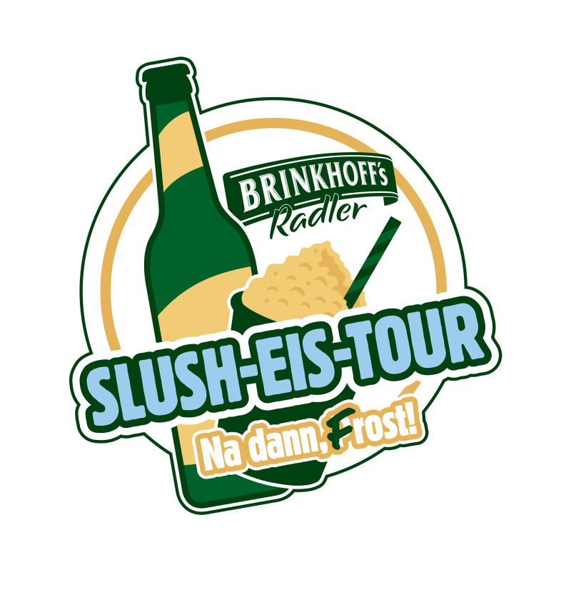 Logo einer grünen Bierflasche mit Zitrone und einem blauen Schriftzug